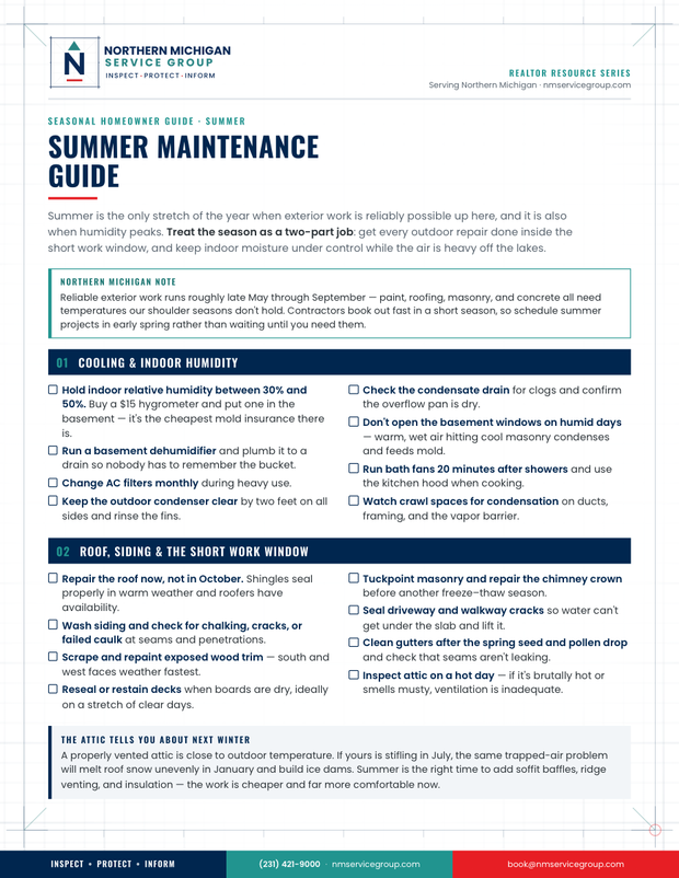 First page of the Summer Maintenance Guide