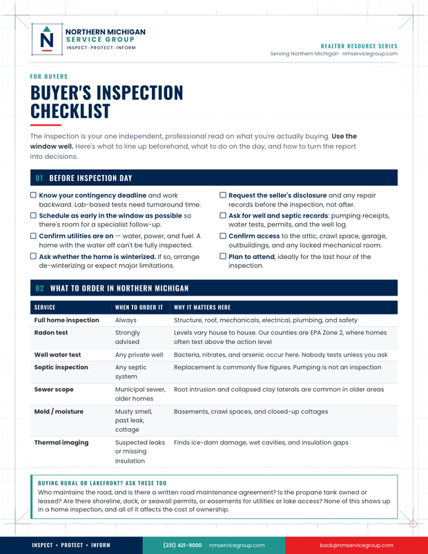 First page of the Buyer's Inspection Checklist