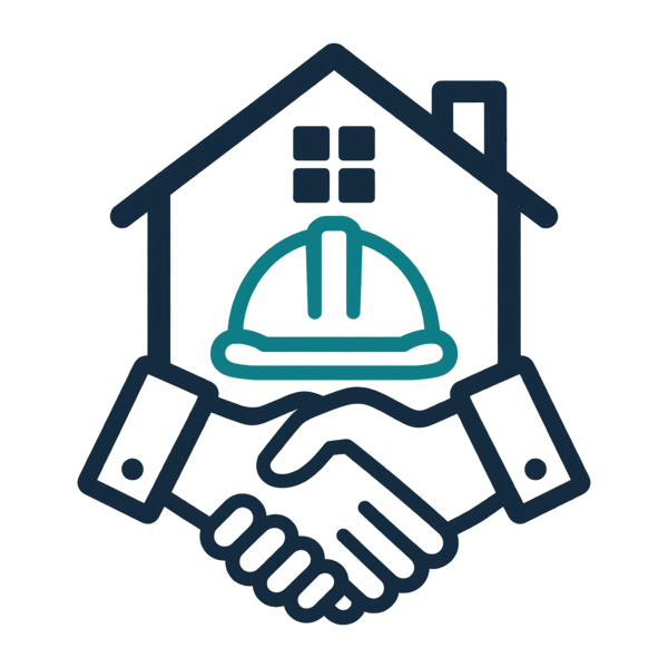 Builder partnerships icon: house with a teal hard hat outline