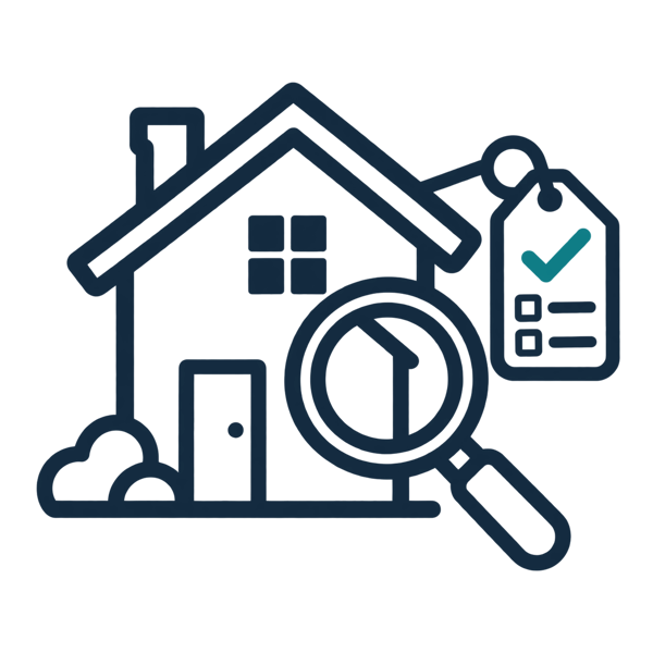 Pre-listing inspection icon: house with a teal checkmark tag