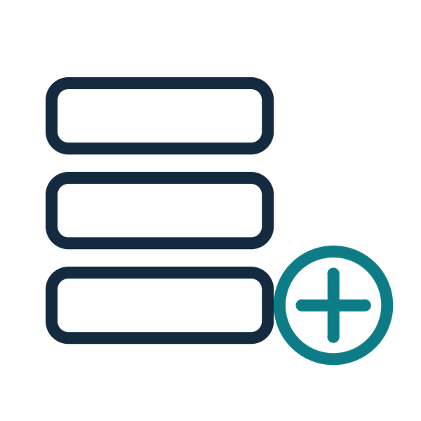 Step two icon: stacked service layers with a teal add-service badge