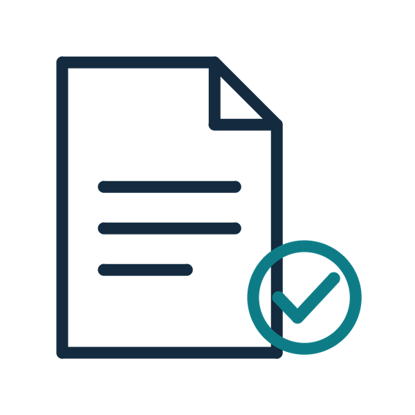 Step four icon: inspection report document with a teal approved checkmark