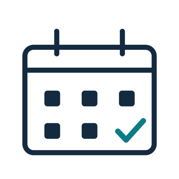 Step one icon: calendar with a teal checkmark on the chosen inspection date